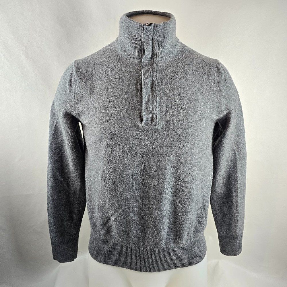 Banana Republic Sweater Mens Large Grey Quarter Zip Extra Fine Merino Wool Casua